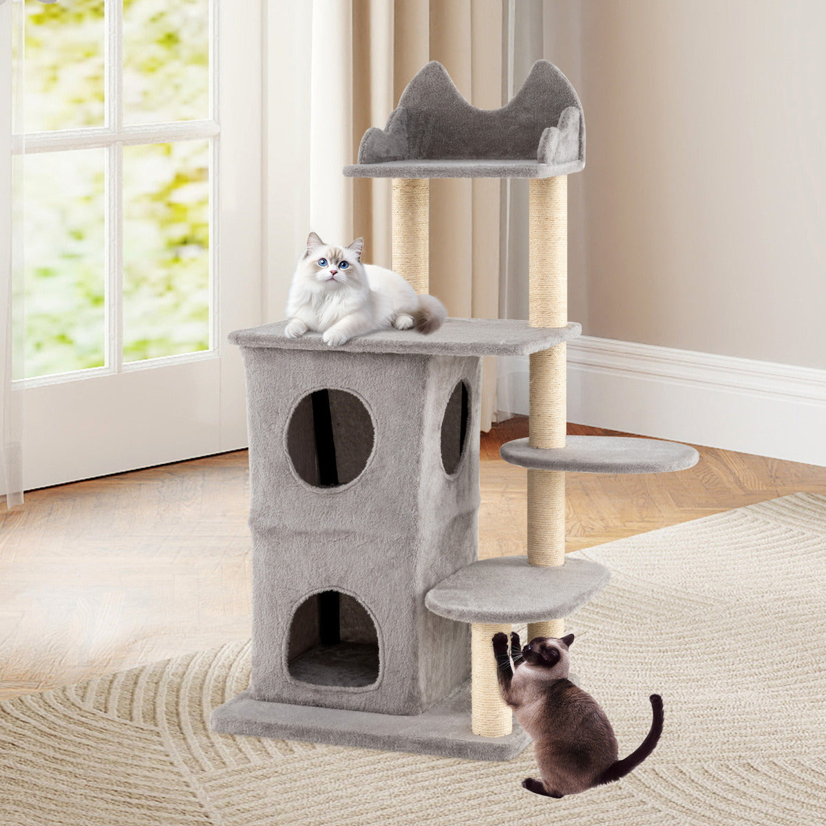 123CM Cat Tree for Indoor Cats  with 2-story Condo-Grey