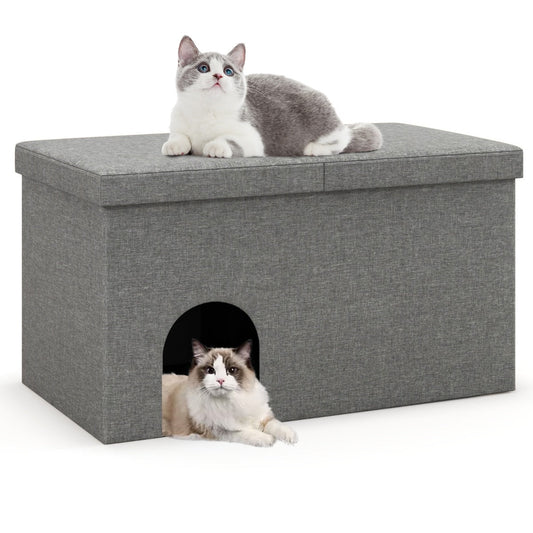 Cat Litter Box Enclosure Hidden Furniture with Urine Proof Litter Mat-Gray