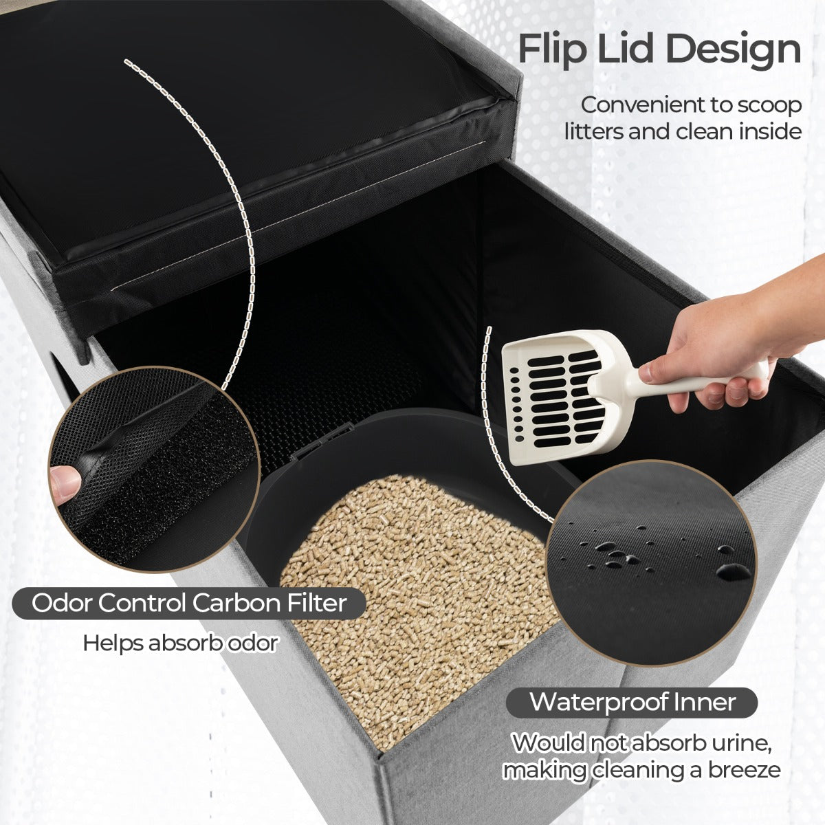 Cat Litter Box Enclosure Hidden Furniture with Urine Proof Litter Mat-Gray