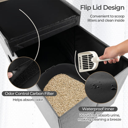 Cat Litter Box Enclosure Hidden Furniture with Urine Proof Litter Mat-Gray