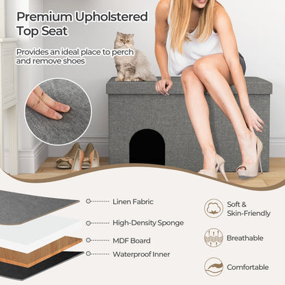 Cat Litter Box Enclosure Hidden Furniture with Urine Proof Litter Mat-Gray