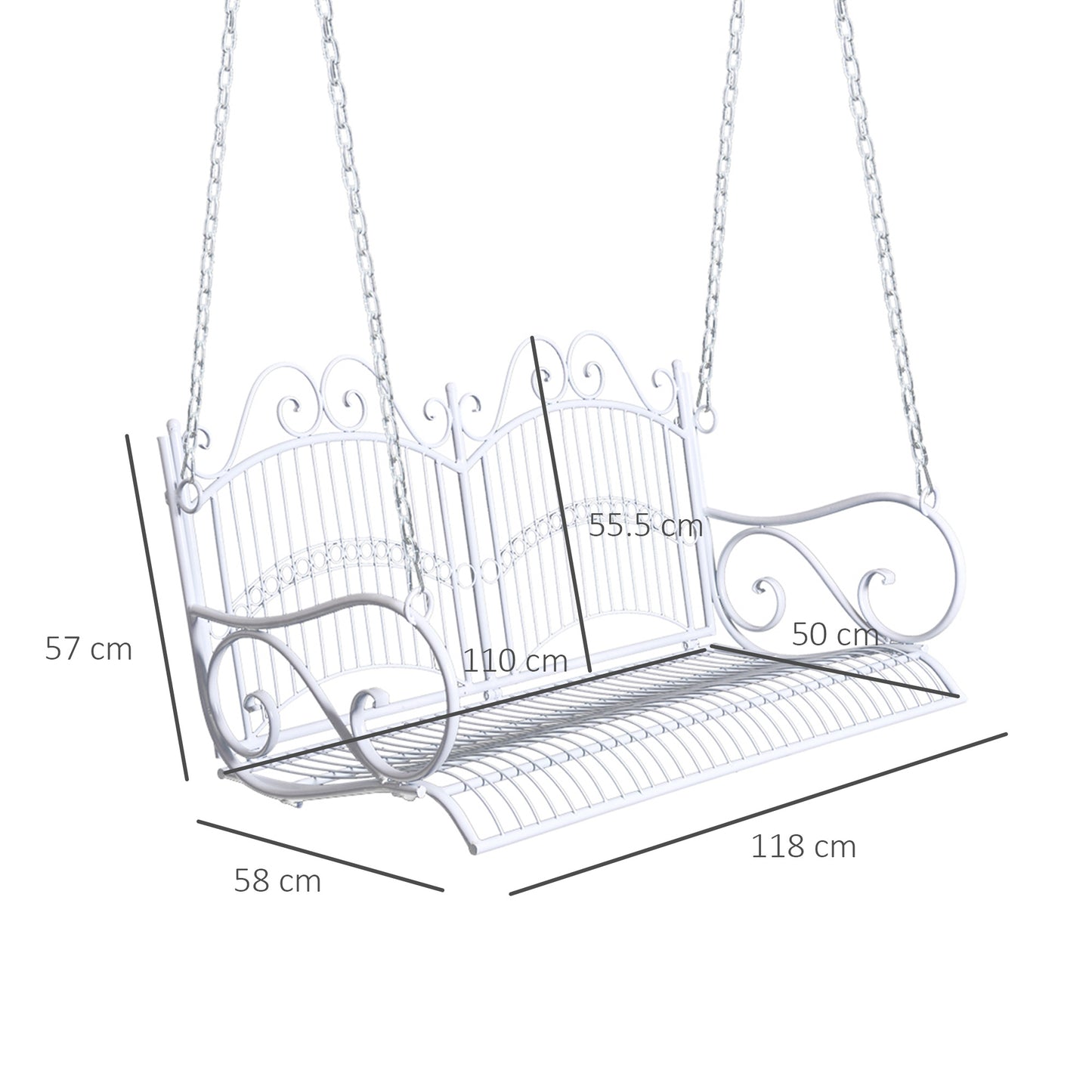 Outsunny Garden Bench Outdoor Metal 2-osobowy fotel wiszący hamak meble ogrodowe balkon biały - 118Lx 58W x 57H cm