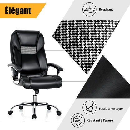 Office chair with high back padded armrests, Home executive chair upholstered in black pvc leather