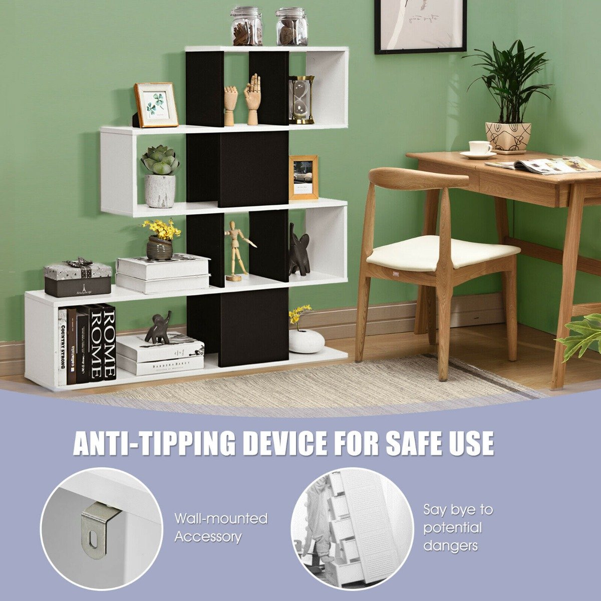 5-Tier Display and Storage Bookshelf for Home and Office-Black and White