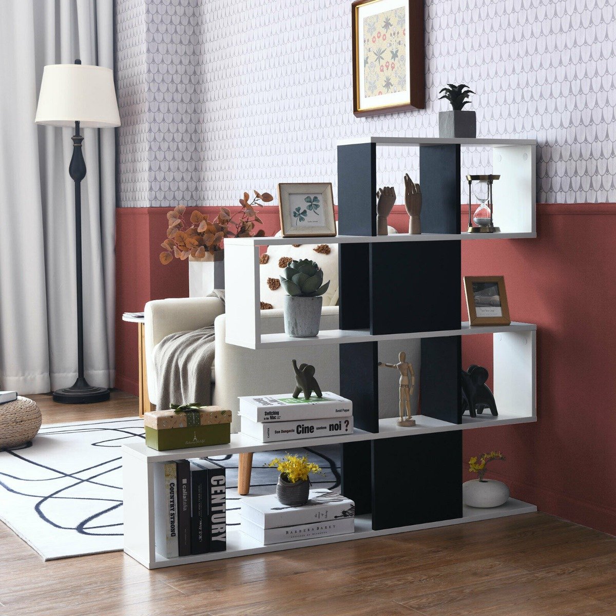 5-Tier Display and Storage Bookshelf for Home and Office-Black and White