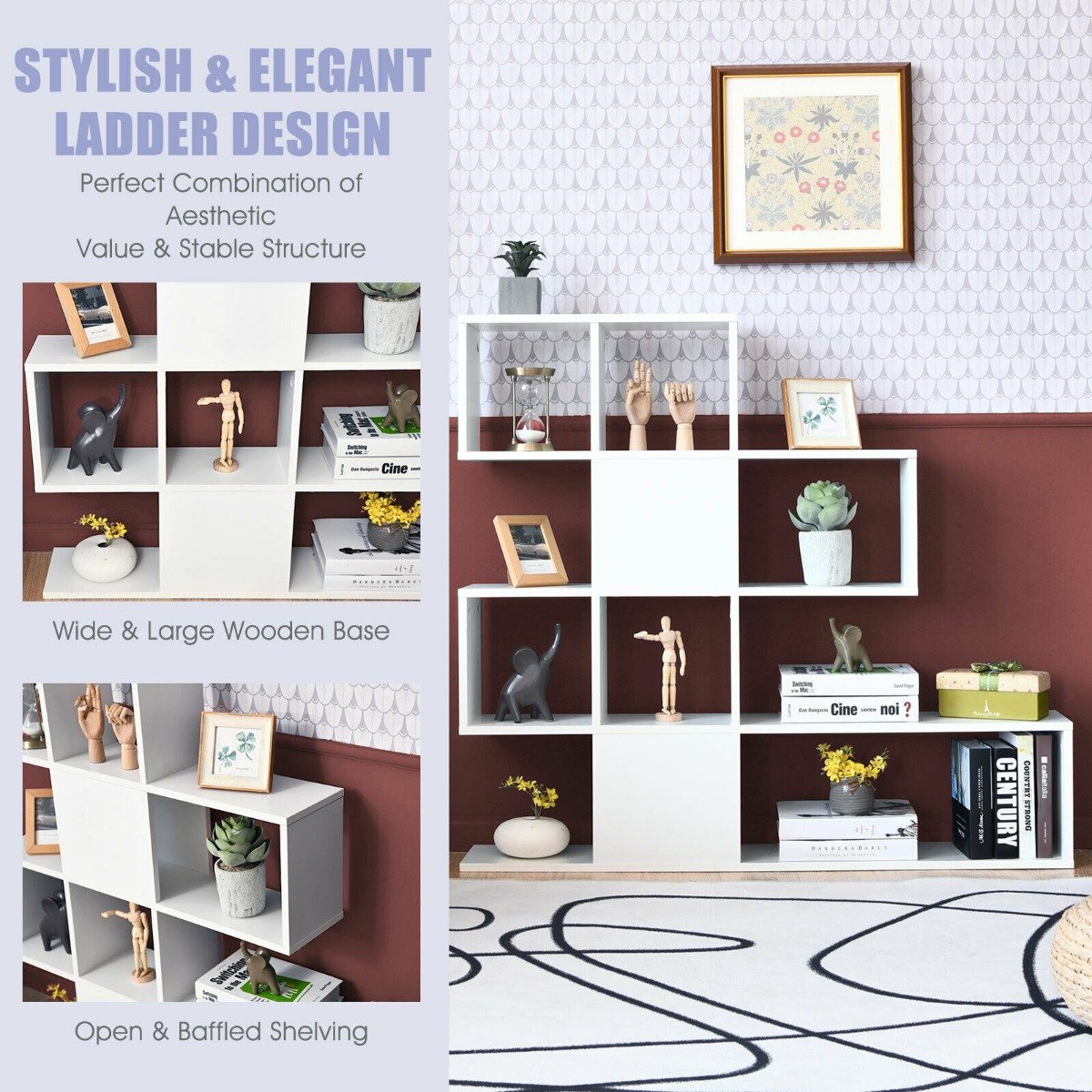 5-Tier Display and Storage Bookshelf for Home and Office-White