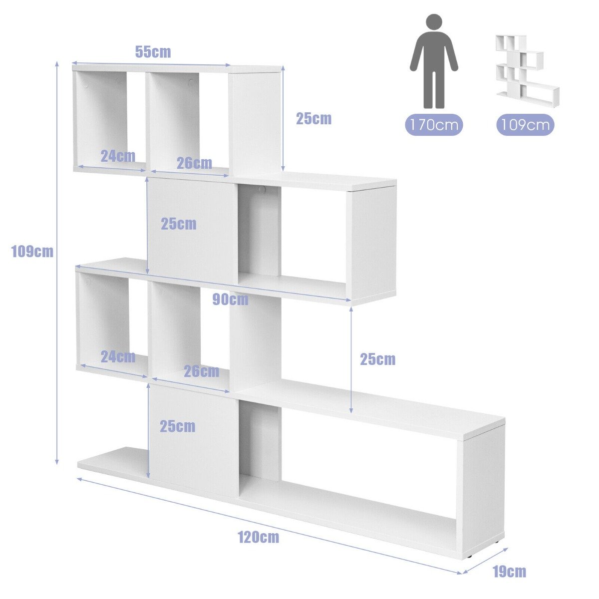 5-Tier Display and Storage Bookshelf for Home and Office-White