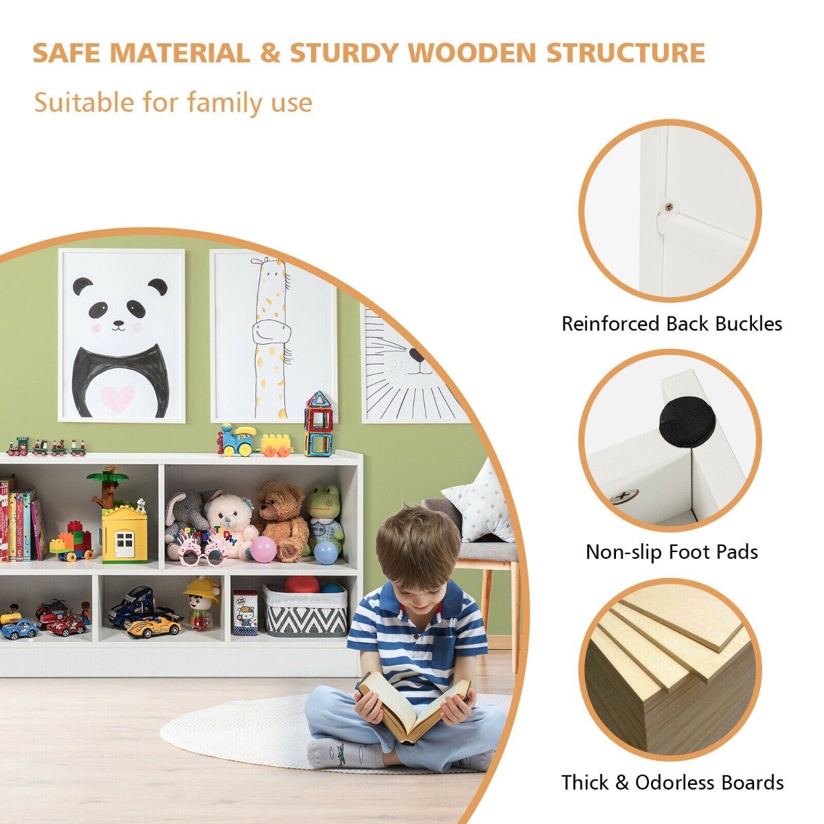 Wooden Storage Bookcase with 2 Tiers and 5 Cubes-White