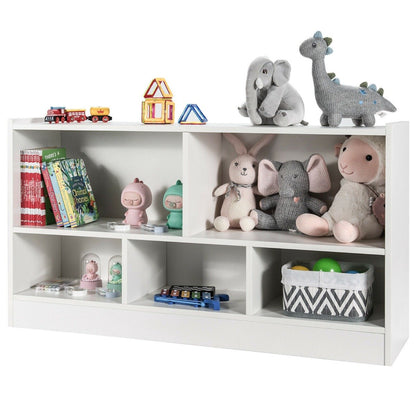Wooden Storage Bookcase with 2 Tiers and 5 Cubes-White