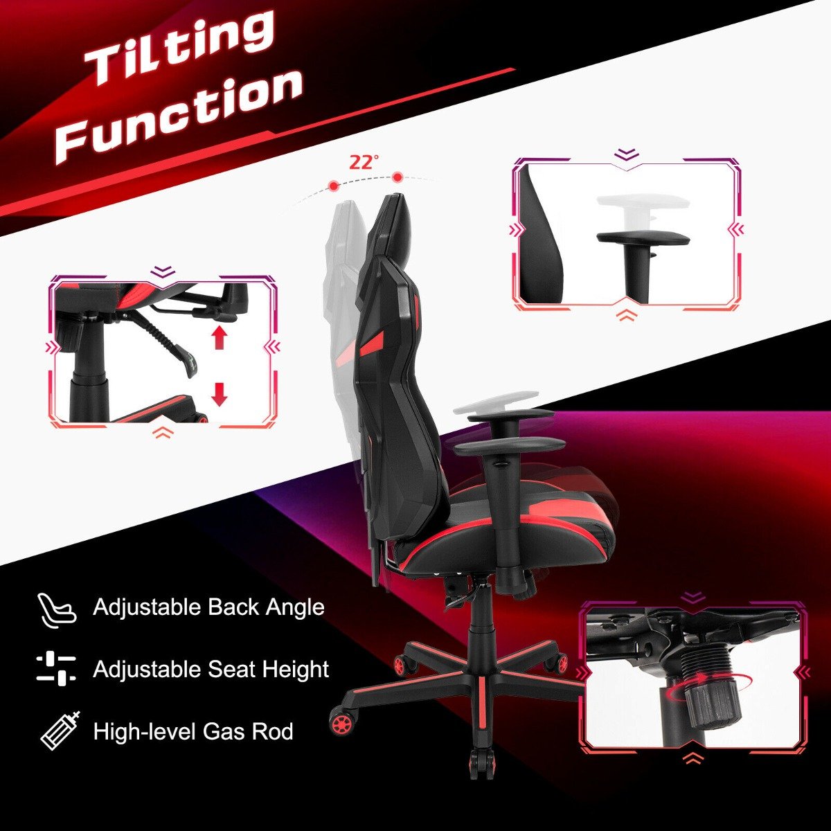 Ergonomic Gaming Chair with Tilting Function-Red
