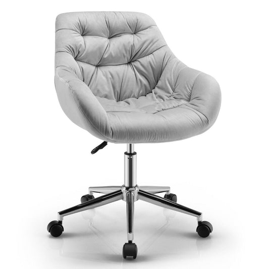 Velvet Leisure Armchair Adjustable Chair with Rolling Casters for Office-Grey