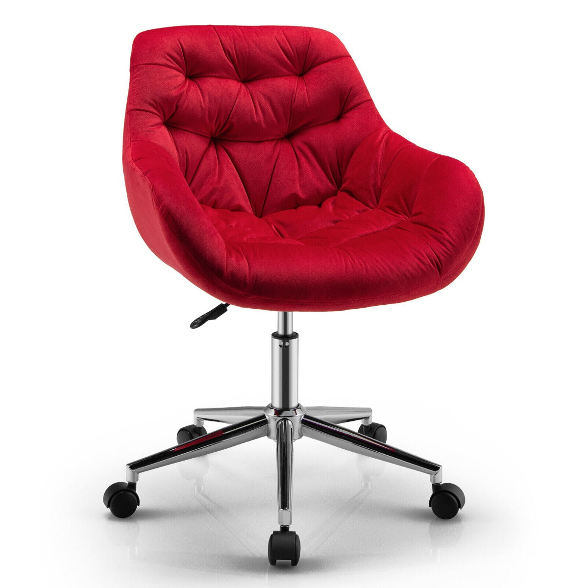 Velvet Height-Adjustable Swivel Upholstered Desk Chair with Armchair -Red