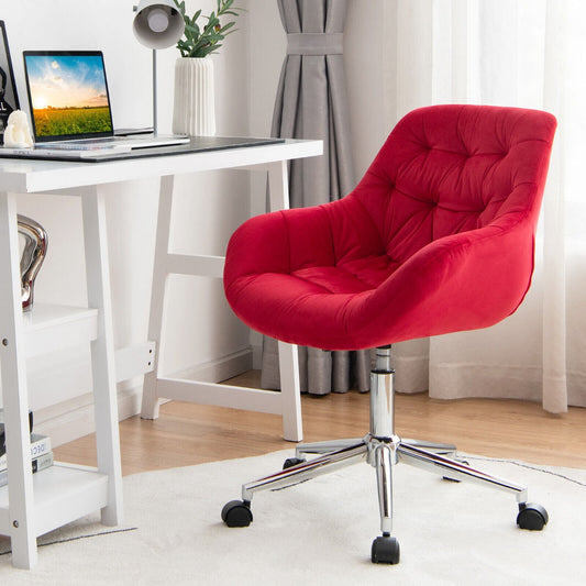 Velvet Height-Adjustable Swivel Upholstered Desk Chair with Armchair -Red