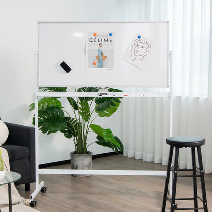 Double-Sided Magnetic Mobile Whiteboard with Magnets Pens and Eraser-White