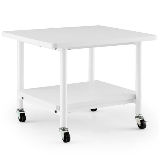 2 Tier Wooden Printer Stand with 360° Swivel Casters-Off White