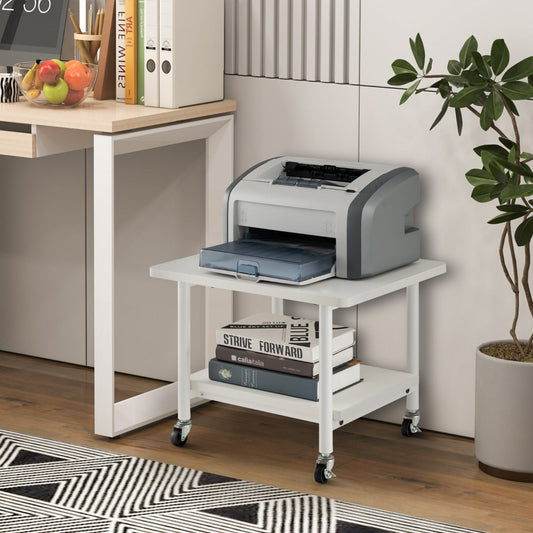 2 Tier Wooden Printer Stand with 360¬∞ Swivel Casters-Off White