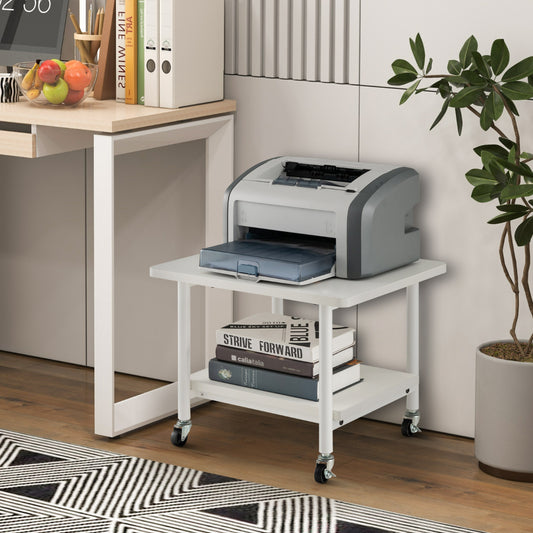 2 Tier Wooden Printer Stand with 360° Swivel Casters-Off White