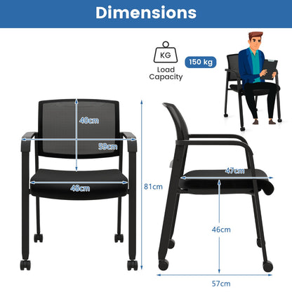 Waiting Room Chairs Set of 2 with Armrests and Wheels-Black