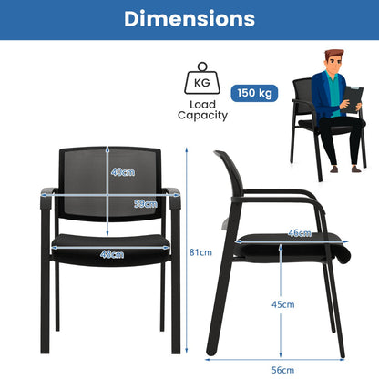 Waiting Room Chairs Set of 2 with Armrests-Black