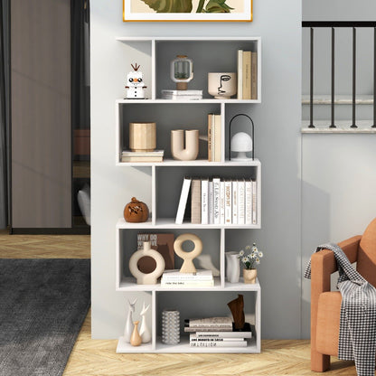 Geometric S-Shaped Bookcase with Anti-Toppling Device for Living Room Home Office-White
