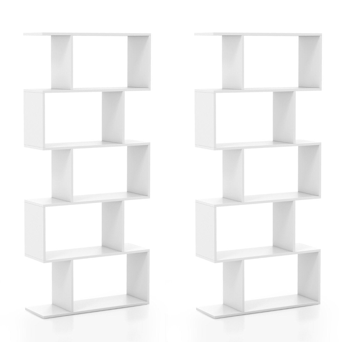 Geometric S-Shaped Bookcase with Anti-Toppling Device for Living Room Home Office-White