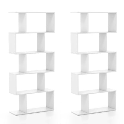 Geometric S-Shaped Bookcase with Anti-Toppling Device for Living Room Home Office-White