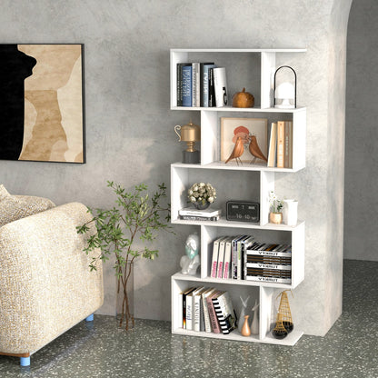 Geometric S-Shaped Bookcase with Anti-Toppling Device for Living Room Home Office-White