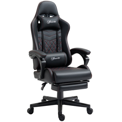 Vinsetto Racing Gaming Chair w/ Arm, PU Leather Gamer Recliner Home Office, Black Red