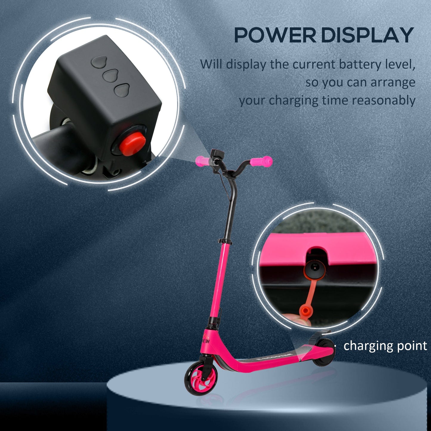 HOMCOM Electric Scooter, 120W Motor E-Scooter with Battery Display, Adjustable Height, Rear Brake for Ages 6+ Years - Pink