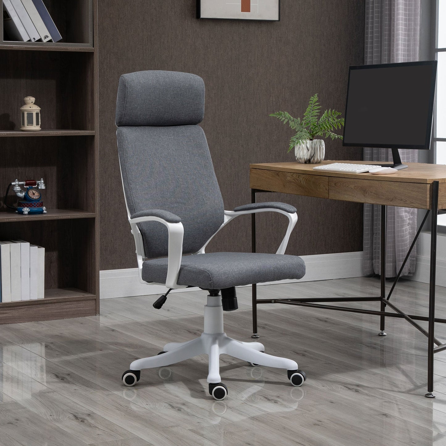 Vinsetto Office Chair, Ergonomic Desk Chair, High Back Study Chair with Headrest and Lumbar Back Support, Adjustable Height for Home and Work, Grey