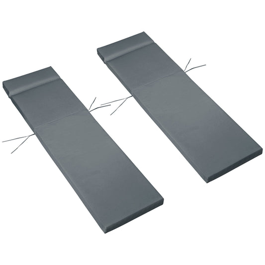 Outsunny Set of 2 Sun Lounger Cushions, Replacement Cushions for Rattan Furniture with Ties, 196 x 55 cm, Cushion ONLY, Dark Grey
