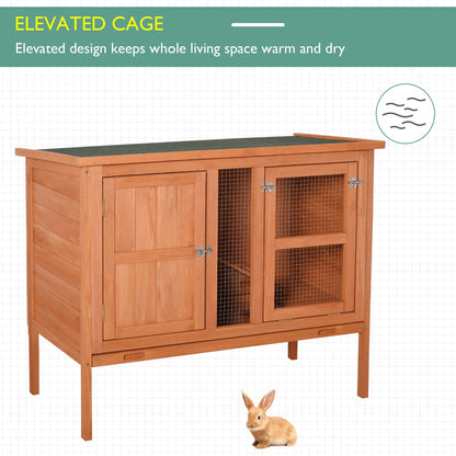 PawHut Wooden Rabbit Hutch Elevated Pet Bunny House with Slide-Out Tray Openable Roof