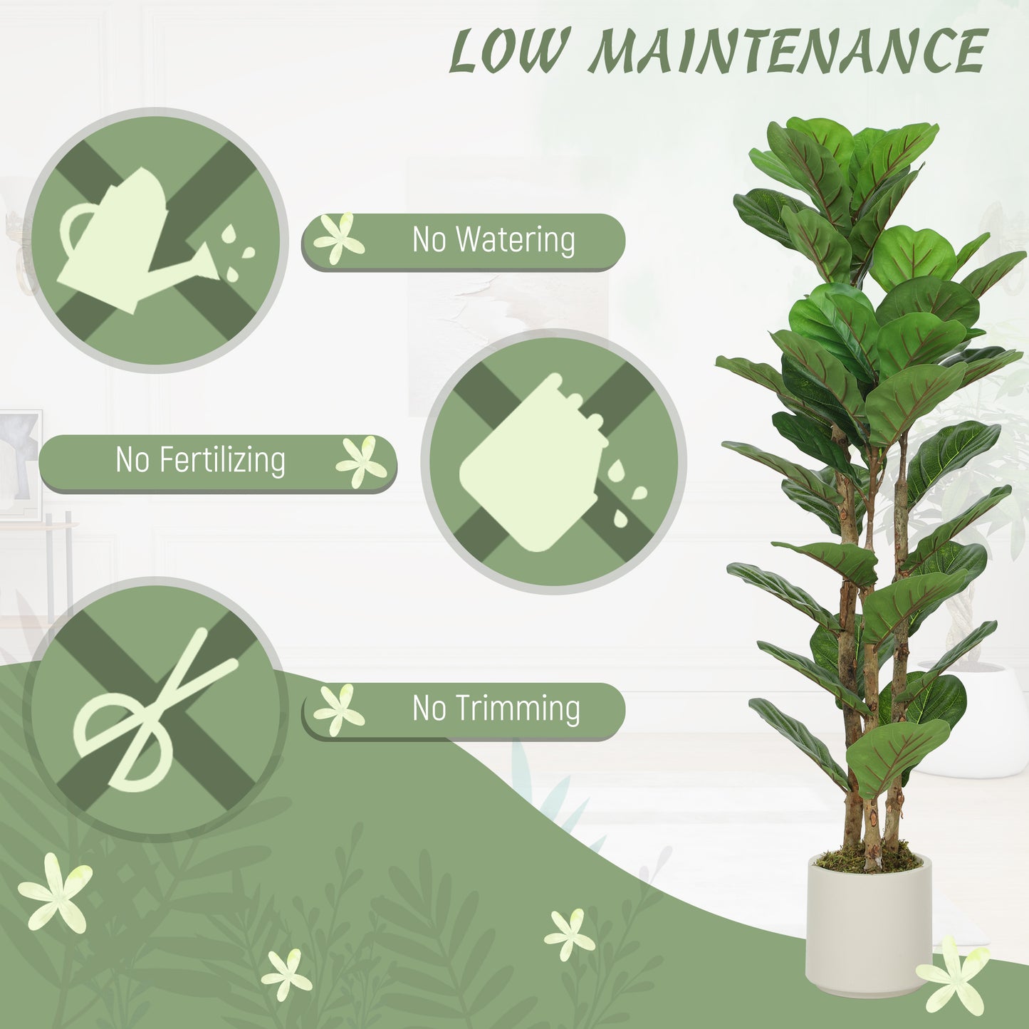 HOMCOM 120cm Set of 2 Artificial Fiddle Leaf Fig Trees - Green