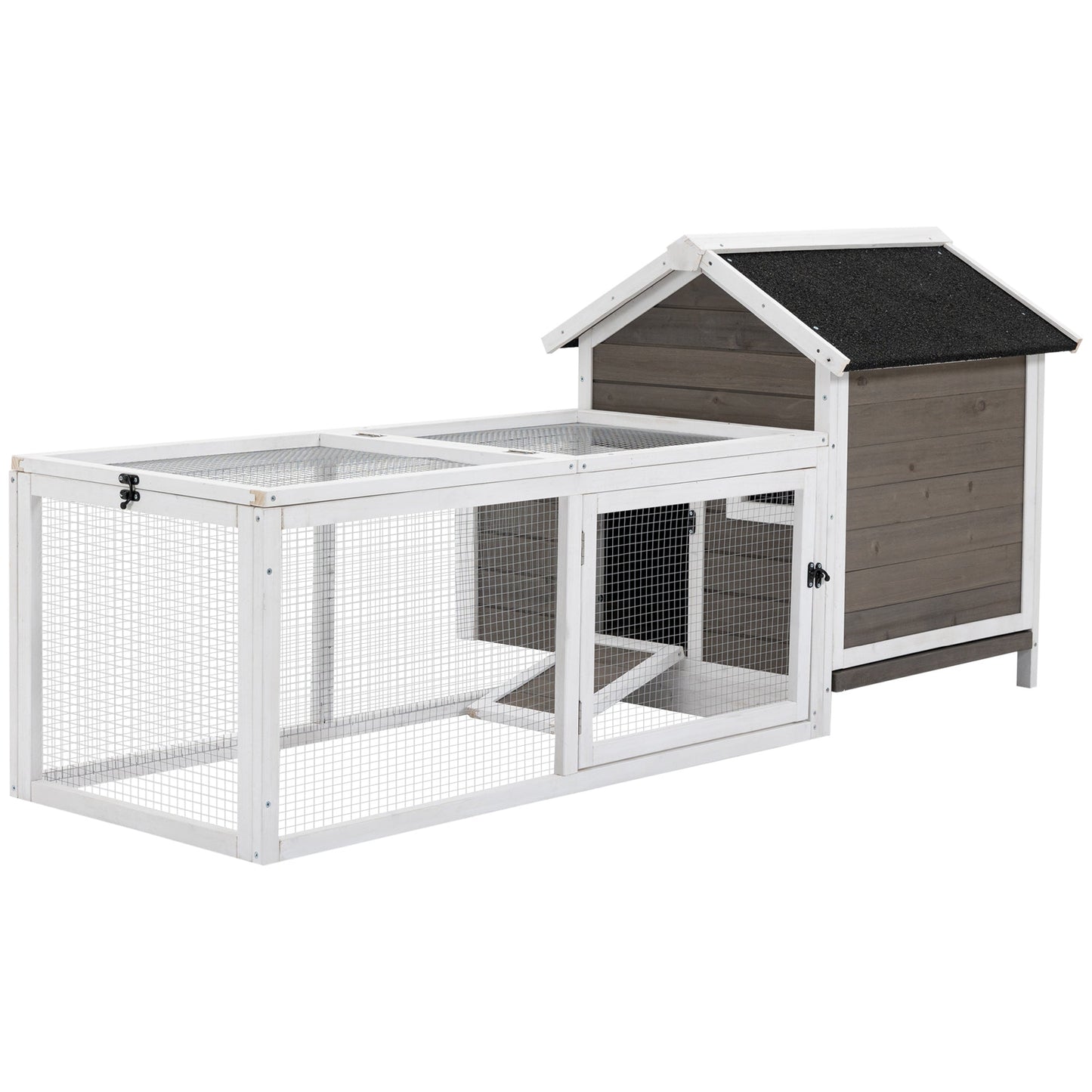 PawHut 2-Tier Chicken Coop, Wooden Hen House, Poultry Habitat Outdoor Backyard with Removable Tray, Nesting Box, Outside Run, Ramp, 180L x 92W x 78H