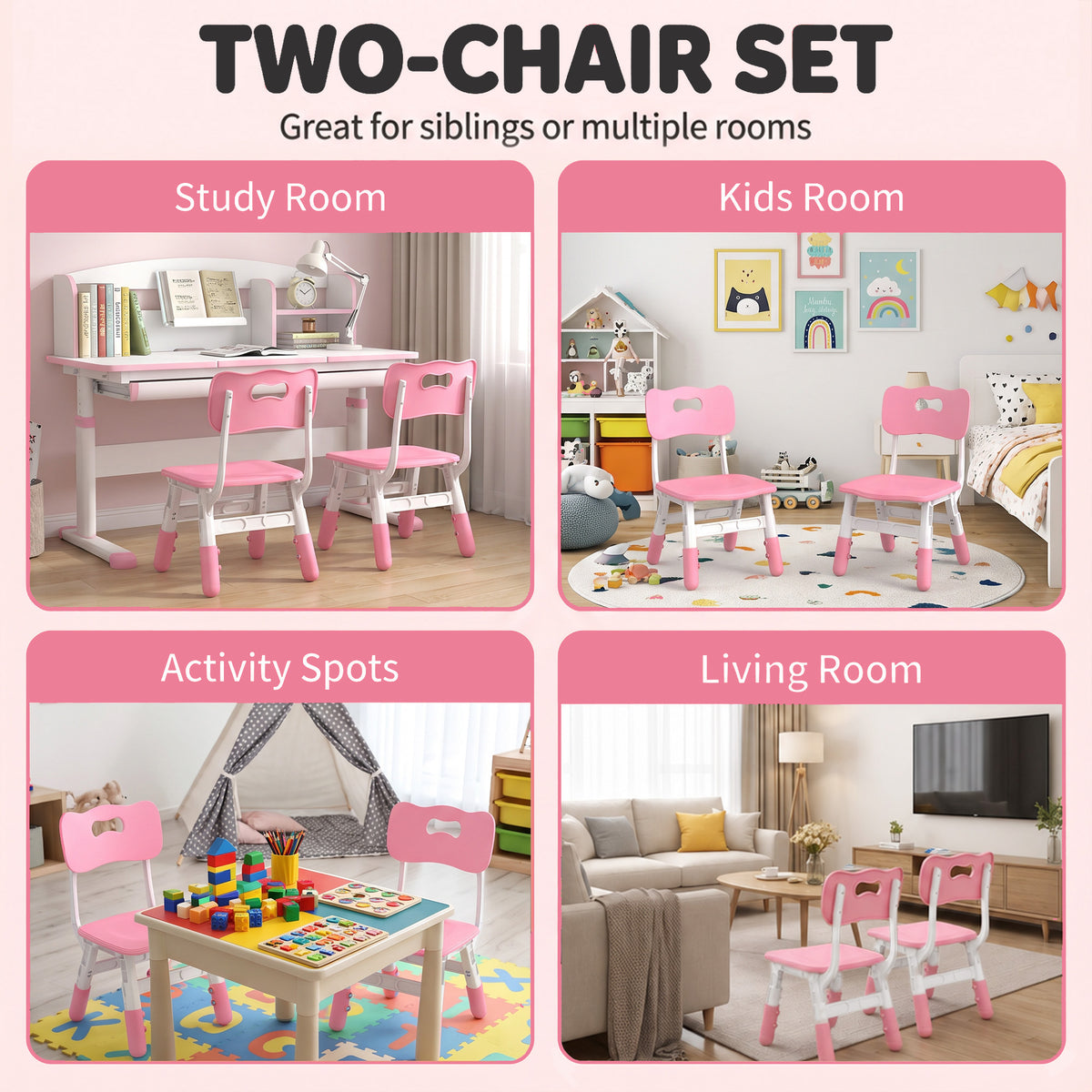 AIYAPLAY 2 PCS Kids Desk Chairs, 3 Level Height Adjustable Children's Chairs with Backrest for 1.5-8 Years, Max Load 50KG, Pink