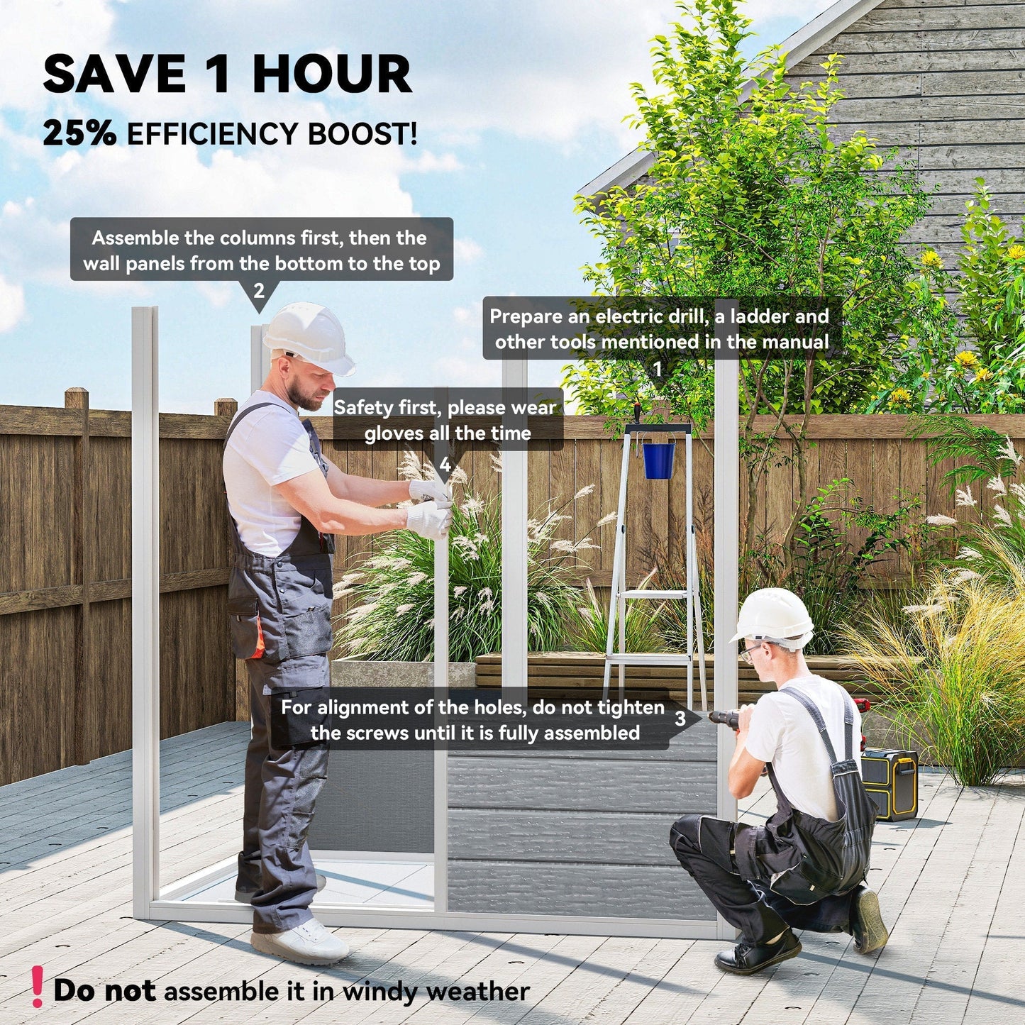 Outsunny 6 x 4ft Garden Shed, Plastic Shed with Floor, Window, Lockable Door and Vents, Wood Effect Resin Tool Shed for Outdoor, Grey