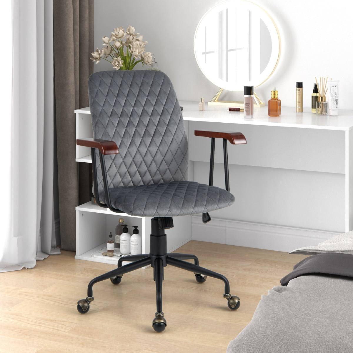 Adjustable Velvet Rocking Leisure Chair with Padded Seat-Grey