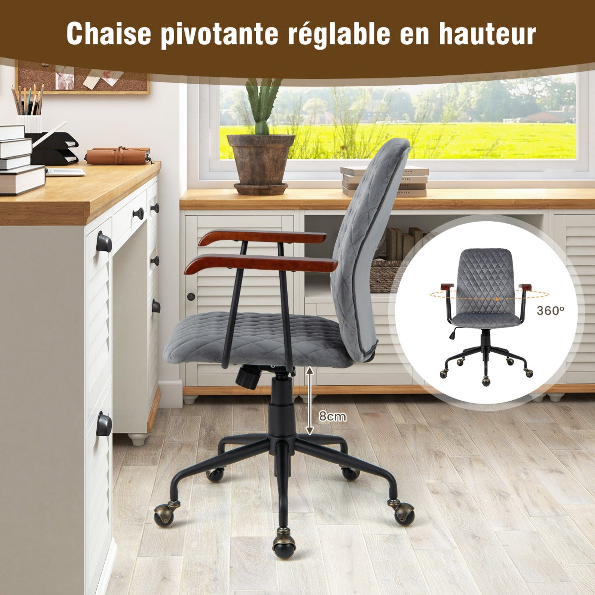 Adjustable Velvet Rocking Leisure Chair with Padded Seat-Grey