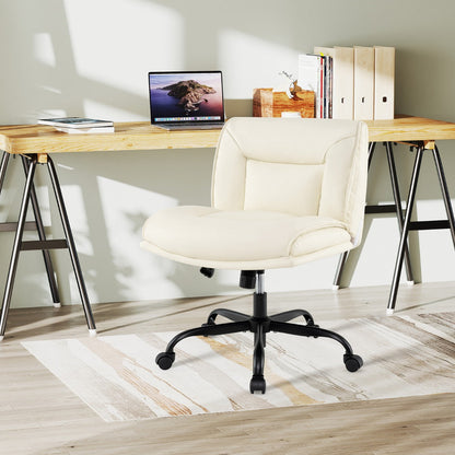 PU Leather Armless Desk Chair with Wide Backrest and Seat-Beige