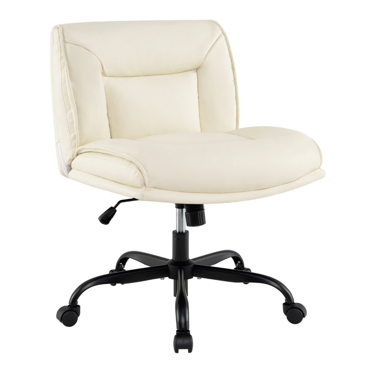 PU Leather Armless Desk Chair with Wide Backrest and Seat-Beige