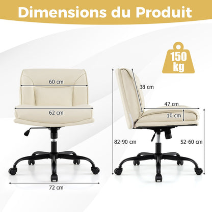PU Leather Armless Desk Chair with Wide Backrest and Seat-Beige