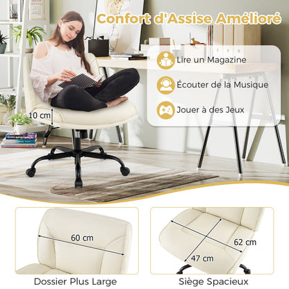 PU Leather Armless Desk Chair with Wide Backrest and Seat-Beige