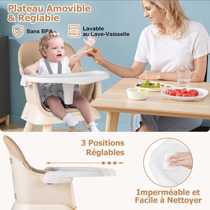 6 in 1 Baby High Chair Convertible Baby Feeding Chair Kids Stool with 5 Point Harness Tray and Brown