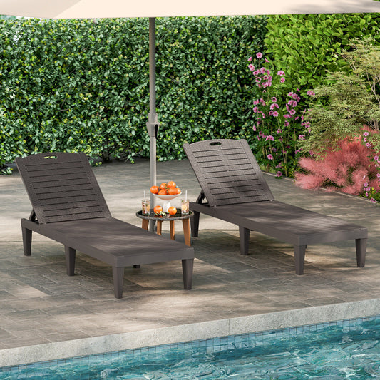 Chaise Lounge Chairs Set of 2 with 5-Position Adjustable Backrests-Brown