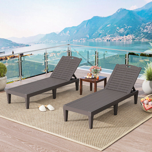 Chaise Lounge Chairs Set of 2 with 5-Position Adjustable Backrests-Brown