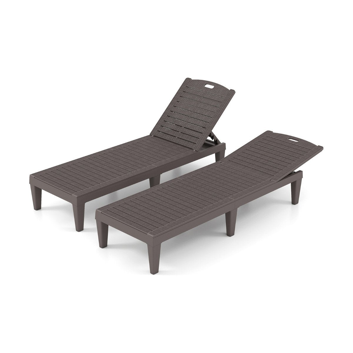 Chaise Lounge Chairs Set of 2 with 5-Position Adjustable Backrests-Brown