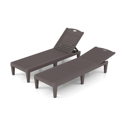 Chaise Lounge Chairs Set of 2 with 5-Position Adjustable Backrests-Brown
