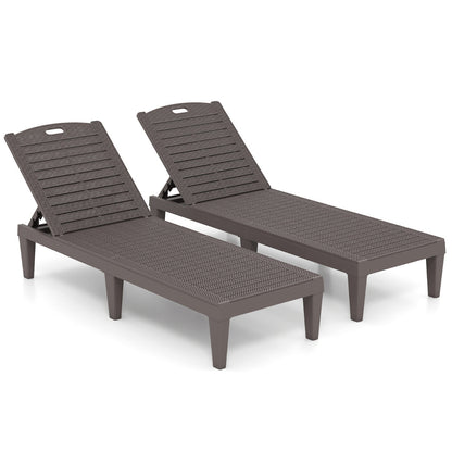 Chaise Lounge Chairs Set of 2 with 5-Position Adjustable Backrests-Brown