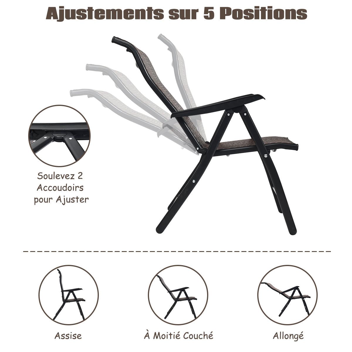Patio Rattan Folding Chair with Armrest