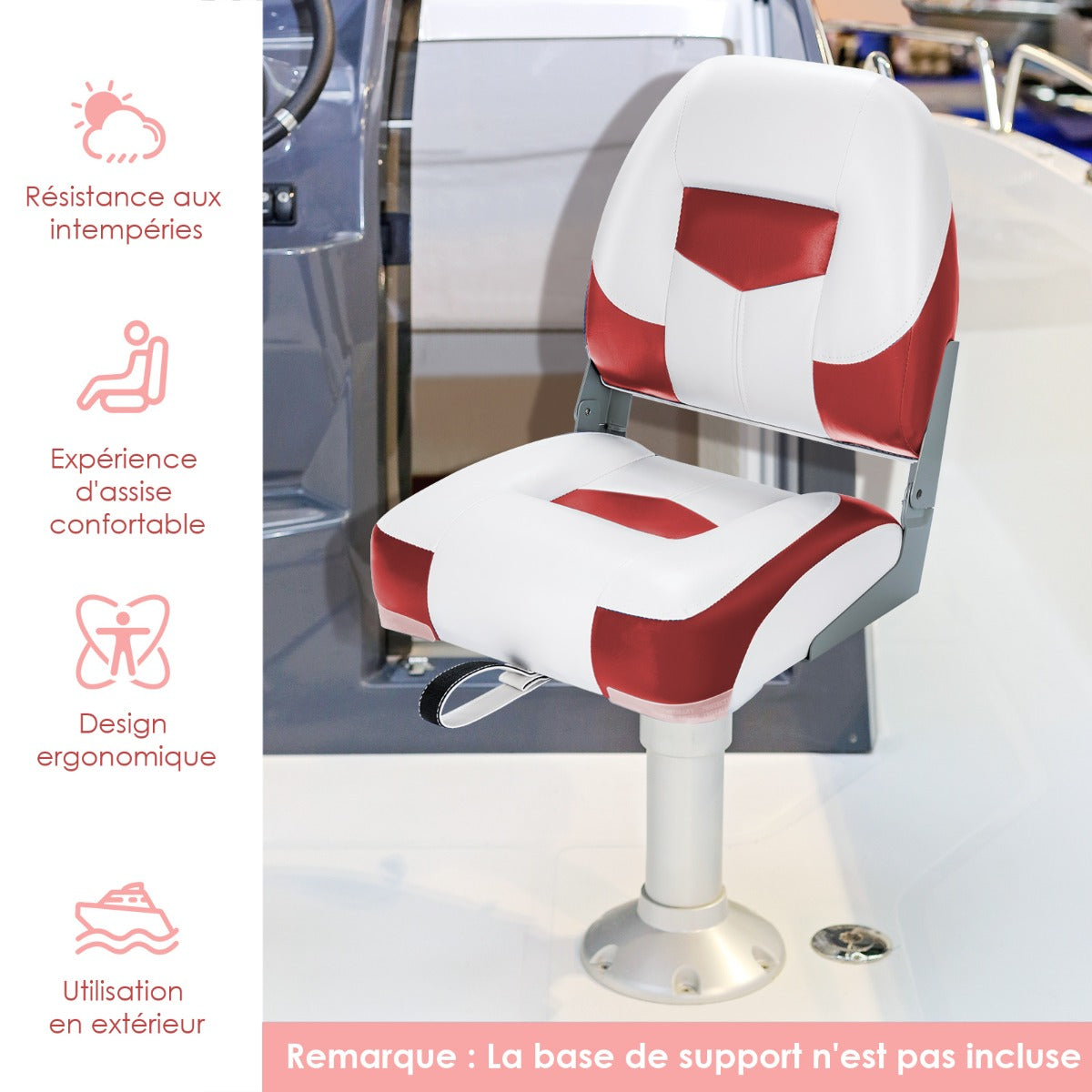 2 Pieces Folding Low-Back Boat Chair Set with Long Fixation Strap-Red